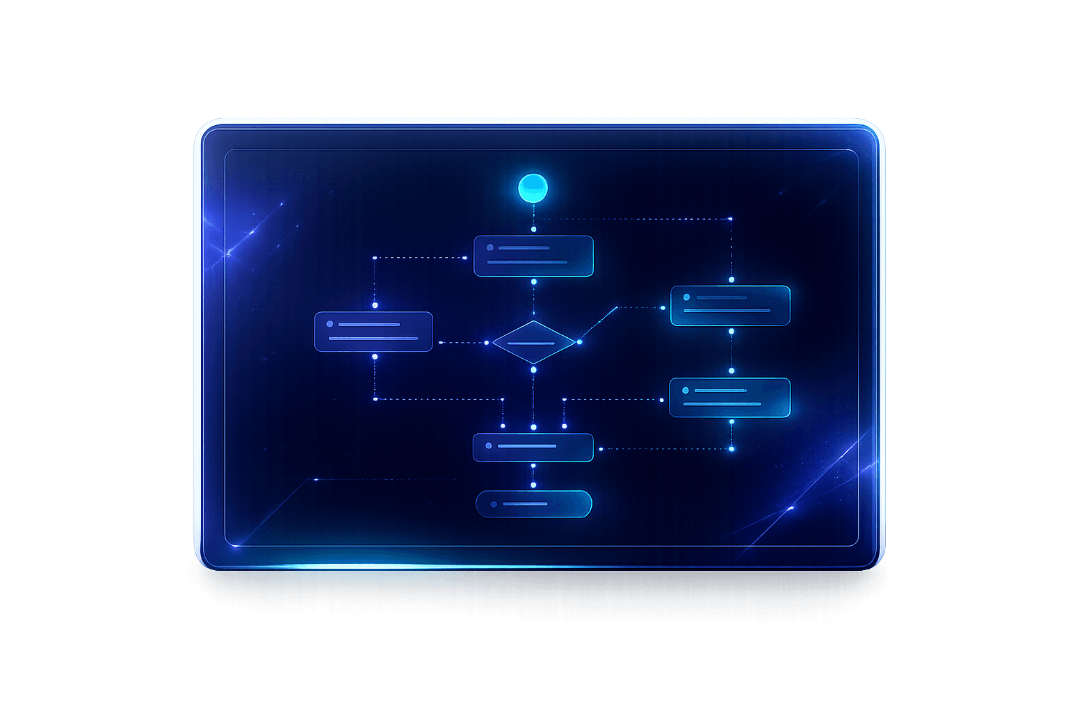 Automation workflow diagram panel floating in dark space