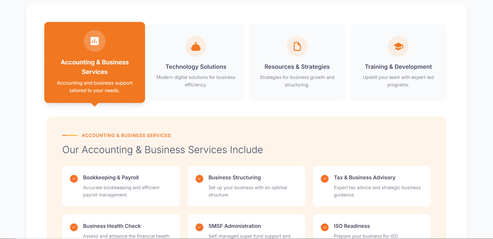 AZ & Partners about and services sections