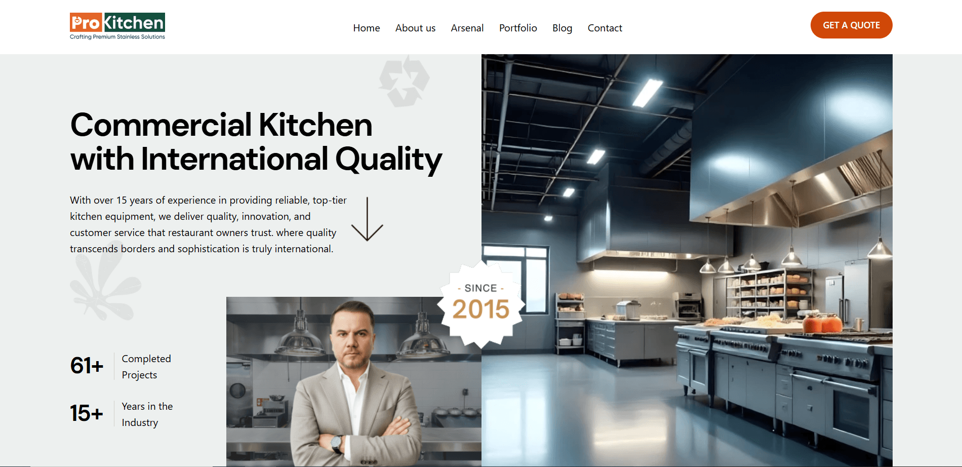 Pro Kitchen Connect website homepage showing product and service sections