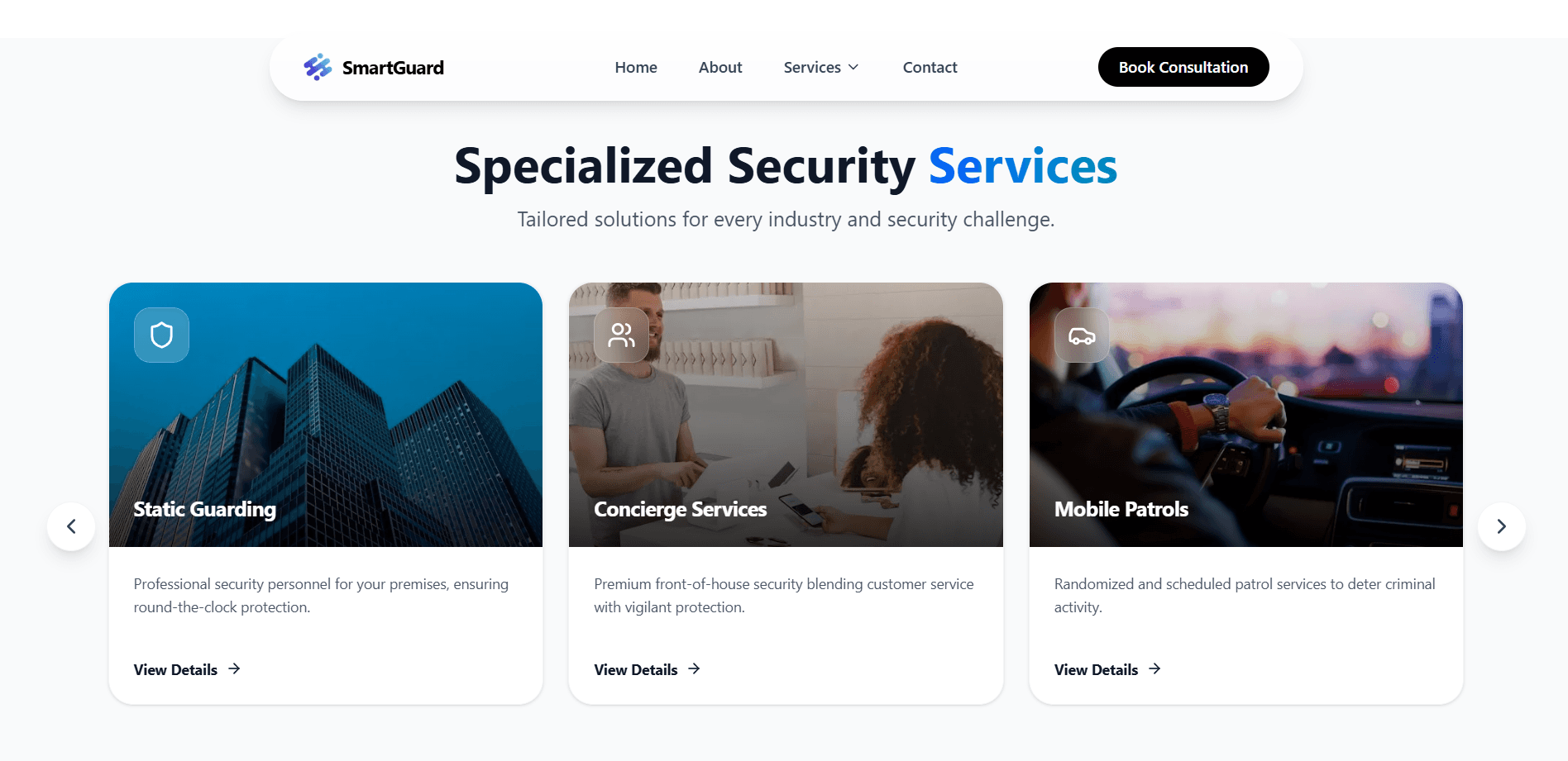 SmartGuard Group detailed service sections