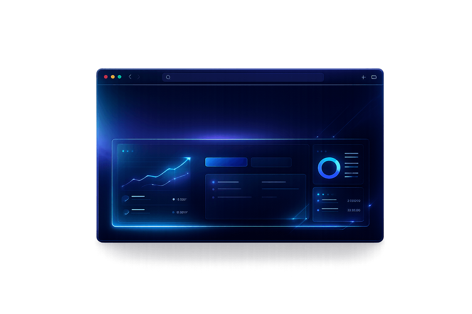 Website mockup panel floating in dark space
